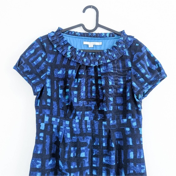 Boden Wool Abstract Short Sleeve Blue Shift Midi Dress Size 6 Long - Picture 3 of 7